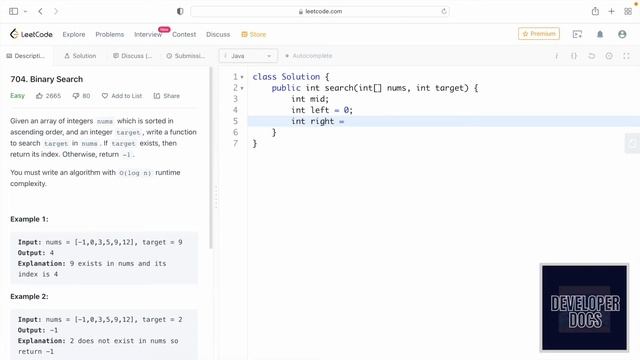 Leetcode | 704. Binary Search | Easy | Java Solution смотреть онлайн