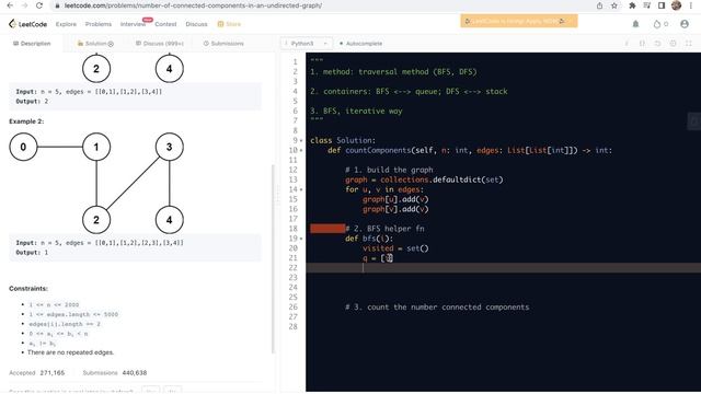 Leetcode 323. Number of Connected Components in an Undirected Graph - traversal algorithms смотреть онлайн