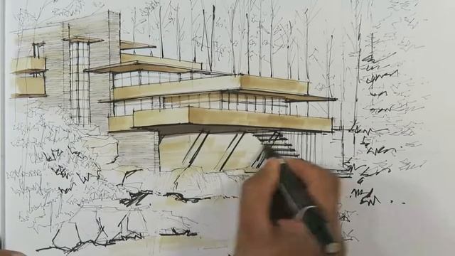 Falling water house - Architecture #sketch 2 смотреть онлайн