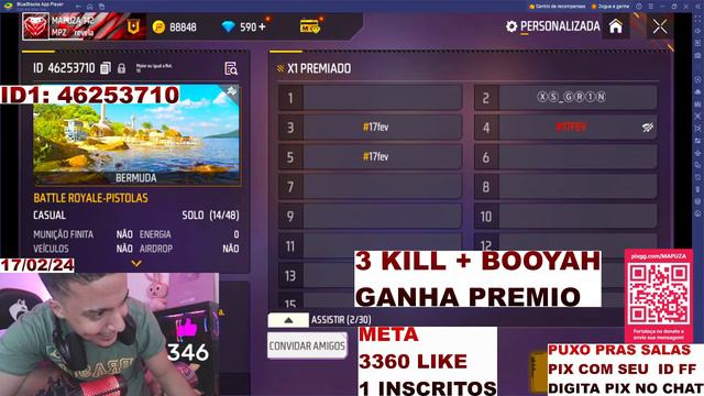 MAPUZA AO VIVO 🔴 X1 DOS CRIAS ! 4X4 E 6X6 ! SALA PREMIADA ! FREE FIRE AO VIVO !