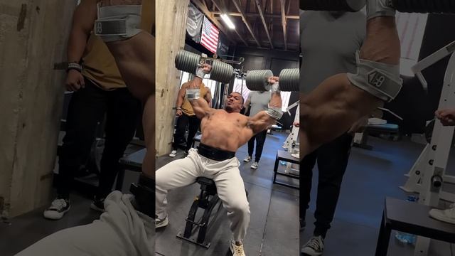 NEW PR! Larry Wheels 400 lb Dumbbell Shoulder Press for Reps! (200 lb Dumbbells!) смотреть онлайн