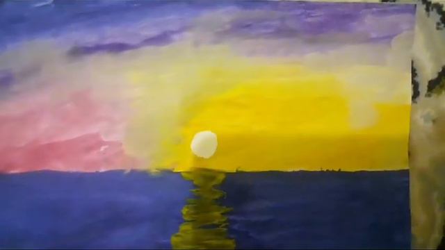 Море, солнце и закат. Рисование красками 🖌️👍🔥😍🖍️👏 смотреть онлайн