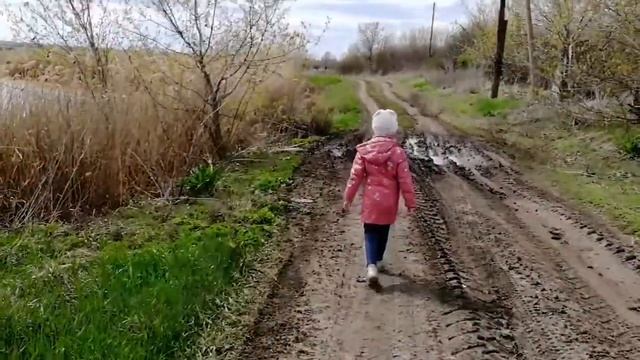 Окрестности Хутора Черкесовский. Женщина в деревне. Гуляем с внучкой у пруда смотреть онлайн