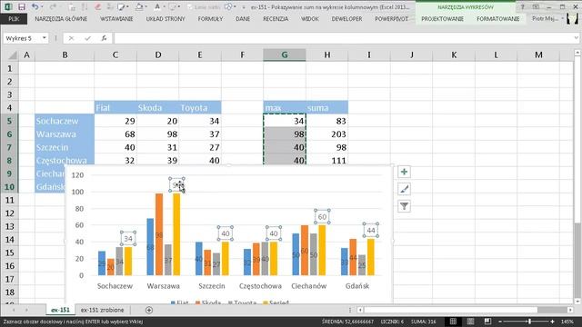 excel-151 - Pokazywanie sum na wykresie kolumnowym (Excel 2013) смотреть онлайн