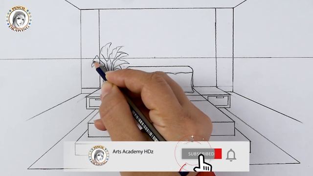 How To Draw A Bedroom In 1-Point Perspective | Perspective Drawing | Drawing Room | رسم | مظور