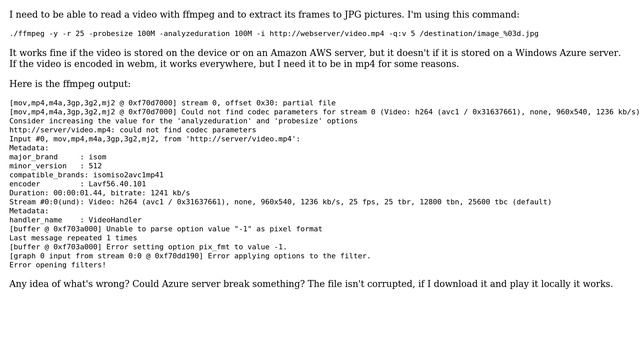 ffmpeg: unable to read file from Azure server (works locally & from AWS) смотреть онлайн