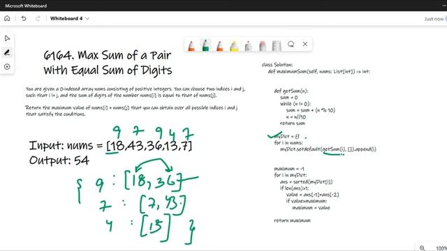 6164. Max Sum of a Pair With Equal Sum of Digits | Leetcode Solutions | Weekly Contest 302 смотреть онлайн