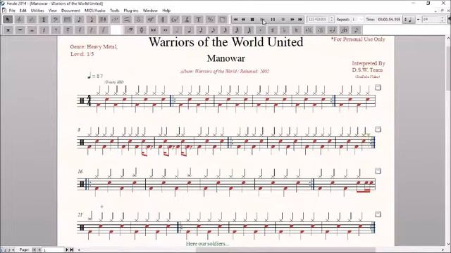 Drum Score World (Sample) - Manowar - Warriors of the World United смотреть онлайн