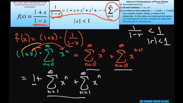 Find a power series representation for f(x) = (1+x)/(1-x). Determine interval of convergence смотреть онлайн