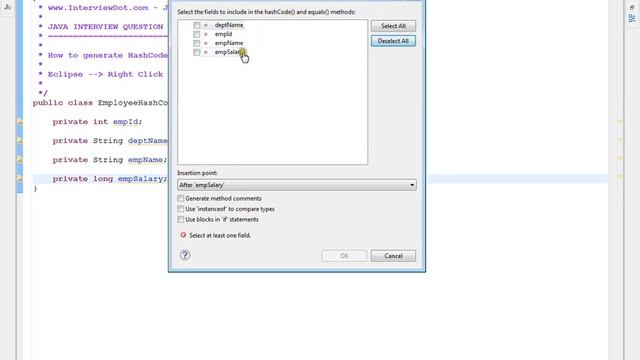 GENERATE HASHCODE AND EQUALS METHODS IN ECLIPSE STEPS смотреть онлайн