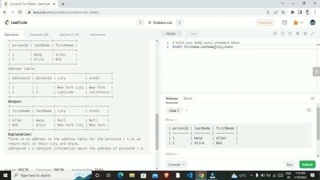 LeetCode 175. Combine Two Tables Solution || Combine Two Tables Solution Sql Hindi смотреть онлайн