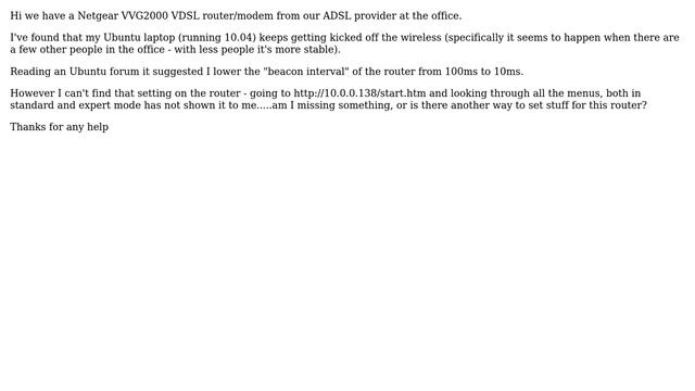 DevOps & SysAdmins: Netgear VVG2000 router - change beacon interval смотреть онлайн