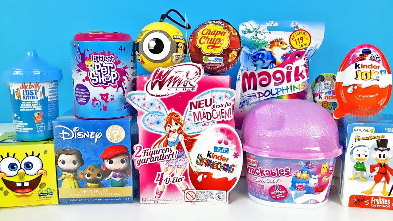 15 Киндер Сюрпризов, Unboxing Kinder Surprise NUM NOMS snackables, ГУБКА БОБ,Lost kitties,БАРБИ,Winx смотреть онлайн
