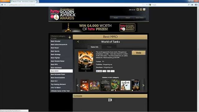 Как проголосовать за World Of Tanks на Golden Joystick