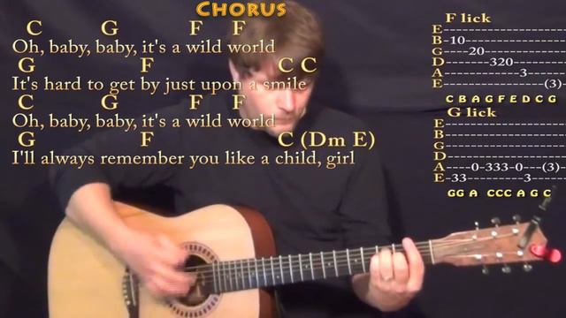 Wild World (Cat Stevens) Guitar Lesson Chord Chart with On-Screen Lyrics смотреть онлайн
