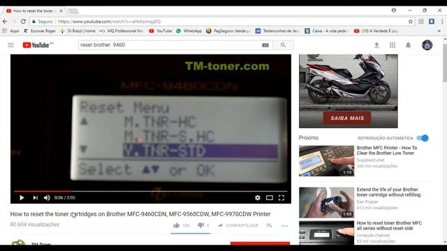 Reset total da impressora Brother MFC-9460CDN, MFC-9560CDW, MFC-9970CDW. смотреть онлайн