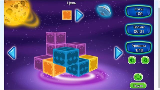 3D Маджонг - онлайн игра для детей Space Cubes смотреть онлайн