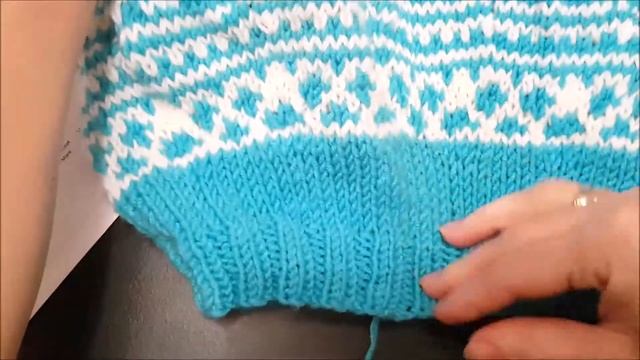 Джемпер детский спицами с круглой жаккардовой кокеткой от Drops Design.Часть 3. Отделение рукавов. смотреть онлайн