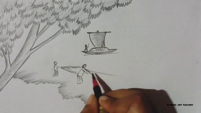 How to draw easy pencil sketch scenery / landscape step by step || Pencil Drawing for Beginners смотреть онлайн