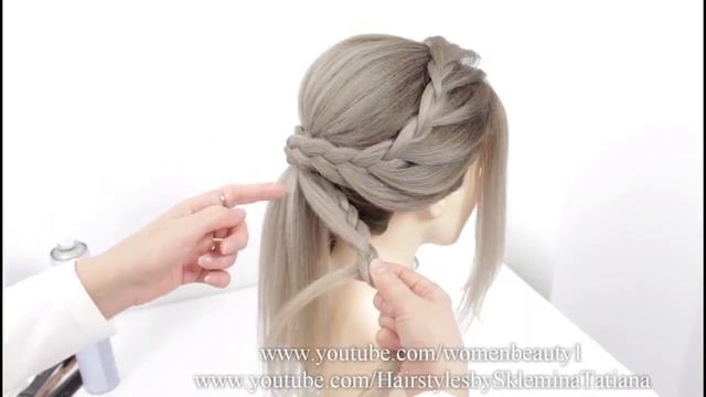 Прическа для длинных волос. Низкий пучок с плетением смотреть онлайн
