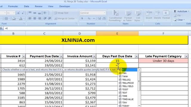 How to use the TODAY function in Excel to calculate late payments смотреть онлайн