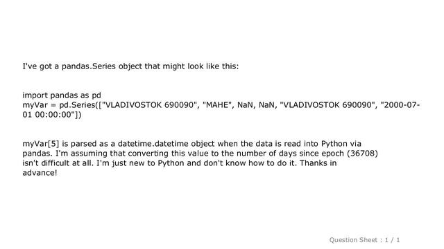 Pandas : Convert datetime.datetime object to days since epoch in Python смотреть онлайн