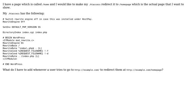Wordpress: Redirect home to another page with htaccess смотреть онлайн