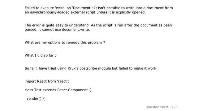 HTML : React - Loading external script gives me error : Failed to execute 'write' on 'Document' смотреть онлайн
