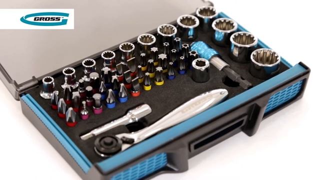 Ключ трещотка с набором бит и торцевых головок GROSS, арт. 11600