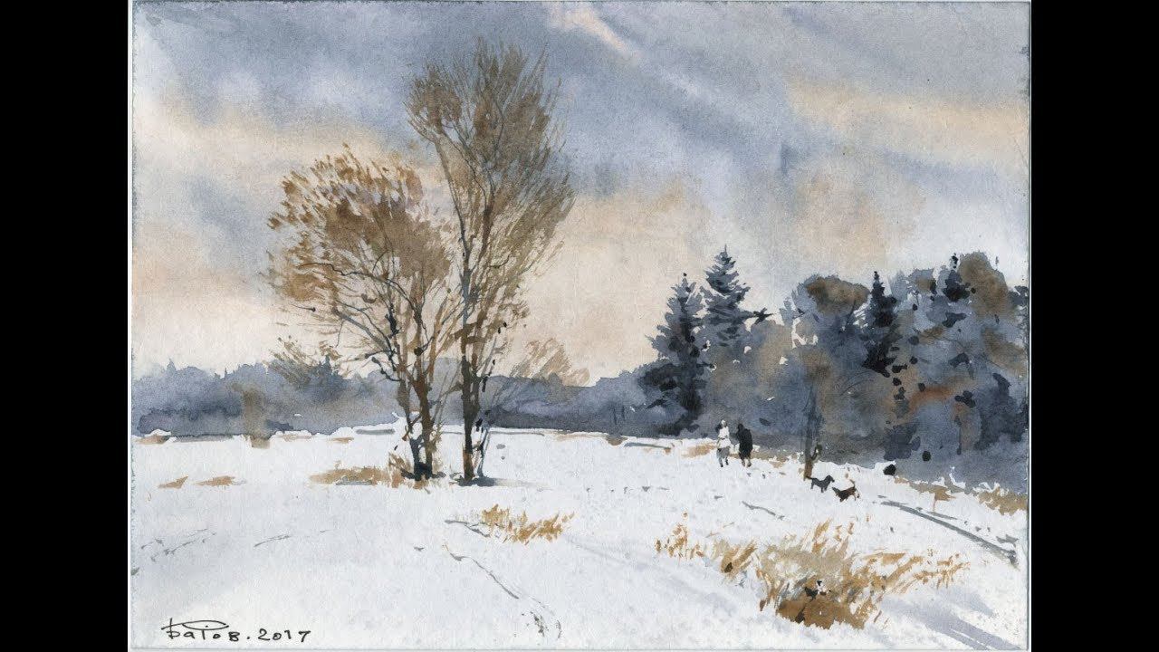 Акварельный пейзаж в два цвета смотреть онлайн