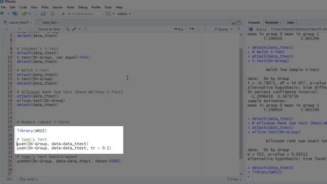 Robust t Test in R (two-sample t-test, Yuen's test) смотреть онлайн