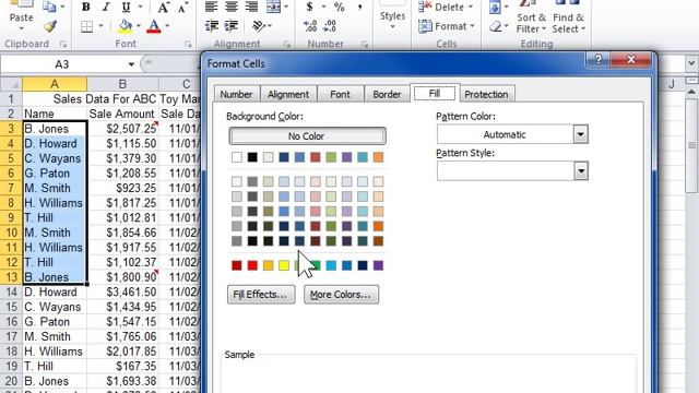 Apply a Pattern or Fill Effect to a Background Color - Excel 2010 смотреть онлайн
