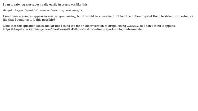 Drupal: How can I output log messages to stdout/stderr? смотреть онлайн