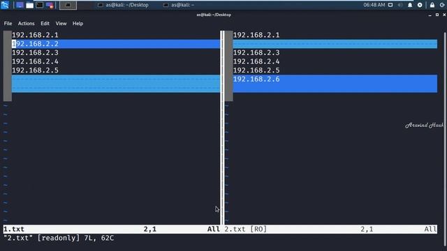how to compare two files in kali linux using vimdiff tool