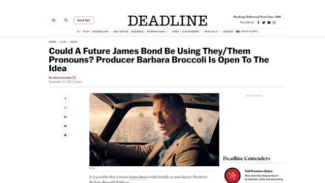 It’s they/them 007! Next James Bond actor will ditch TOXIC masculinity and be more “open?” смотреть онлайн