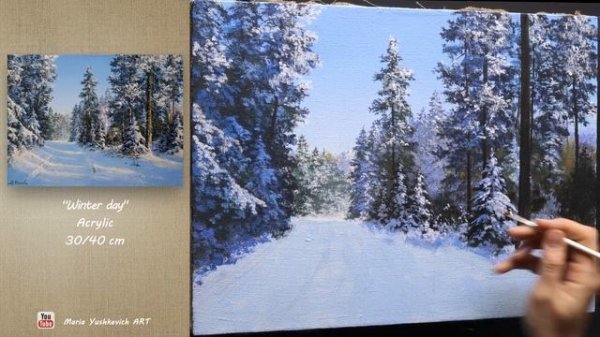 How to Paint a Winter Landscape. Acrylic Painting | Акриловая живопись, зимний пейзаж.