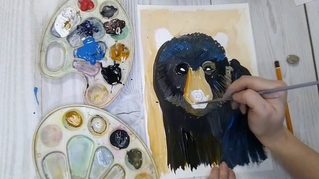 Как нарисовать медведя? Уроки ИЗО и рисования, рисуем гуашью. смотреть онлайн