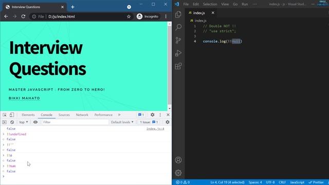 Double Not Operator !! | JavaScript Interview Questions | Zero to Hero! ? смотреть онлайн