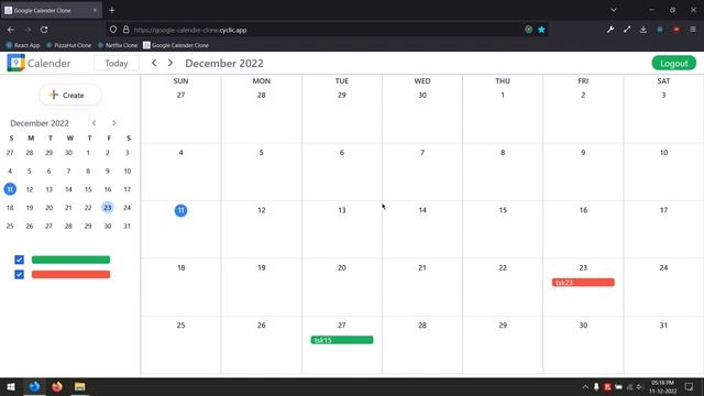 Full Stack Google Calendar Clone website demo. смотреть онлайн