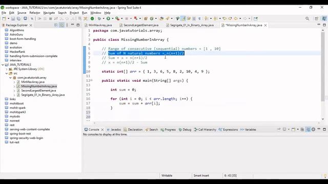 Missing number in array | Missing number in array in JAVA смотреть онлайн