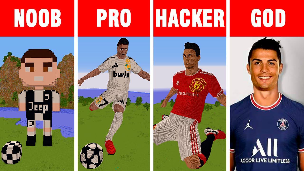 Minecraft NOOB Vs PRO Vs HACKER Vs GOD: CRISTIANO RONALDO STATUE HOUSE BUILD CHALLENGE In Minecraft