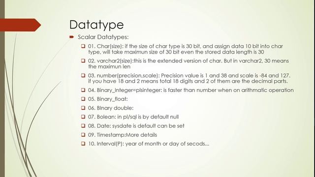 PL/SQL - Variable | Datatype смотреть онлайн