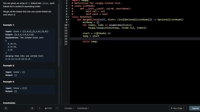 Merge k Sorted Lists (Python) смотреть онлайн