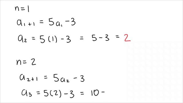 List the first five terms of the sequence. a_1 = 1, a_n+1 = 5a_n - 3 смотреть онлайн