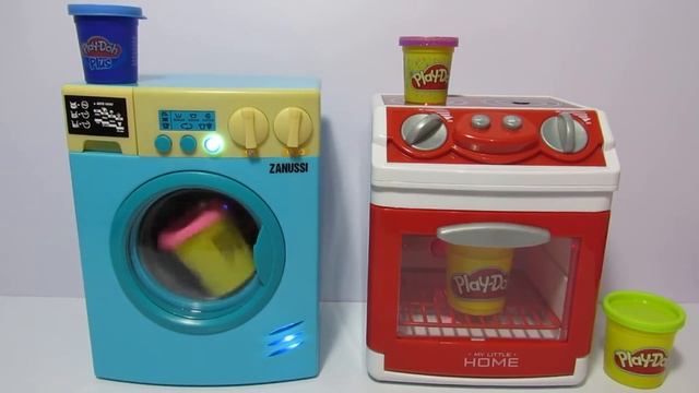 Toy Washing Machine and Toy Stove Playing with Play-Doh Детская стиральная машинка и детская плита смотреть онлайн