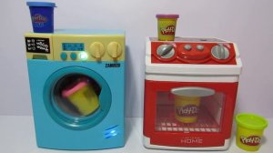 Toy Washing Machine and Toy Stove Playing with Play-Doh Детская стиральная машинка и детская плита