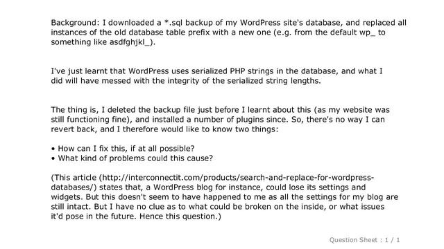 MySQL : Fix serialized data broken due to editing MySQL database in a text editor? смотреть онлайн