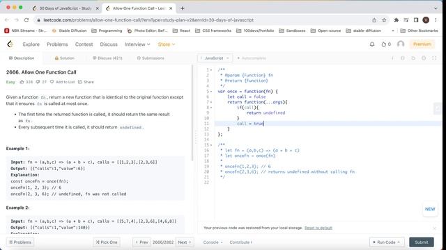Leetcode - Allow One Function Call Javascript смотреть онлайн