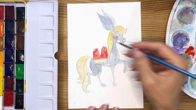 Как нарисовать "Конька-горбунка" карандашом и акварелью начинающим | Рисунок поэтапно для детей смотреть онлайн