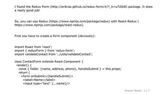JavaScript : React + Redux - What's the best way to handle CRUD in a form component? смотреть онлайн